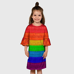 Платье клеш для девочки Разноцветные доски радужный, цвет: 3D-принт — фото 2