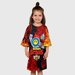 Платье клеш для девочки БРАВЛ СТАРС НАНИ ОГОНЬ, цвет: 3D-принт — фото 2