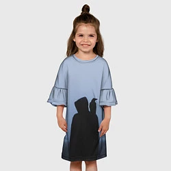 Платье клеш для девочки Силуэт ворон капюшон ночь, цвет: 3D-принт — фото 2