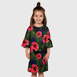 Платье клеш для девочки Тропические цветы и листья, цвет: 3D-принт — фото 2
