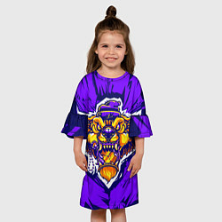 Платье клеш для девочки Граффити Лев фиолетовый, цвет: 3D-принт — фото 2
