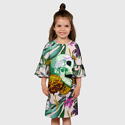 Платье клеш для девочки Череп в цветах, цвет: 3D-принт — фото 2