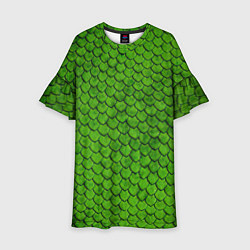 Платье клеш для девочки Зелёная чешуя, цвет: 3D-принт