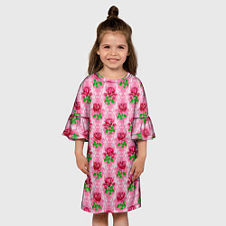 Платье клеш для девочки Декор из нежных роз, цвет: 3D-принт — фото 2