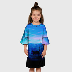 Платье клеш для девочки Кошка арт окно, цвет: 3D-принт — фото 2