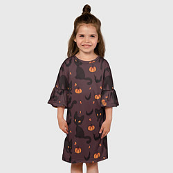 Платье клеш для девочки Хэллоуиновский кот, цвет: 3D-принт — фото 2