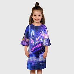 Платье клеш для девочки Cyberpunk city, цвет: 3D-принт — фото 2