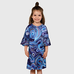 Платье клеш для девочки Синие линии, цвет: 3D-принт — фото 2