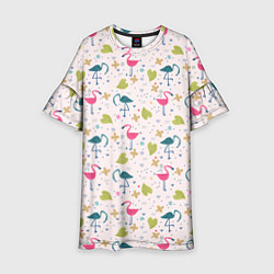 Платье клеш для девочки Фламинго в тропиках, цвет: 3D-принт