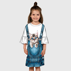 Платье клеш для девочки КОТЕНОК В КАРМАНЕ, цвет: 3D-принт — фото 2