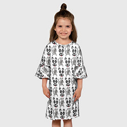 Платье клеш для девочки Кот Мышь Черный Белый, цвет: 3D-принт — фото 2