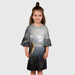 Платье клеш для девочки Сова, цвет: 3D-принт — фото 2