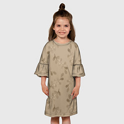 Платье клеш для девочки Листья на бежевом фоне, цвет: 3D-принт — фото 2