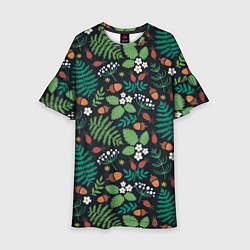 Платье клеш для девочки Лесные листочки цветочки, цвет: 3D-принт