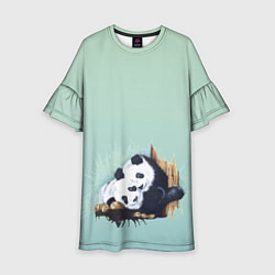 Платье клеш для девочки Акварельные панды, цвет: 3D-принт