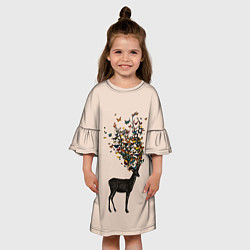 Платье клеш для девочки Олени с рогами из бабочек, цвет: 3D-принт — фото 2