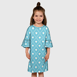 Платье клеш для девочки Белые сердечки на голубом фоне, цвет: 3D-принт — фото 2