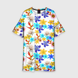 Платье клеш для девочки Узор из весенних цветов, цвет: 3D-принт