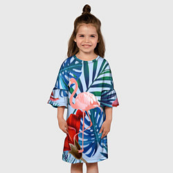 Платье клеш для девочки Фламинго в папоротнике, цвет: 3D-принт — фото 2