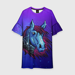 Платье клеш для девочки Retrowave Neon Horse, цвет: 3D-принт
