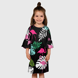 Платье клеш для девочки Фламинго с цветами, цвет: 3D-принт — фото 2