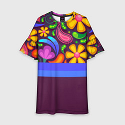 Платье клеш для девочки Мультяшные Цветы, цвет: 3D-принт