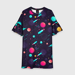 Платье клеш для девочки Космические движения комет, цвет: 3D-принт