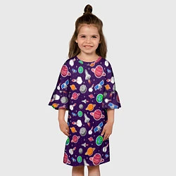 Платье клеш для девочки Корабли, планеты и спутники, цвет: 3D-принт — фото 2