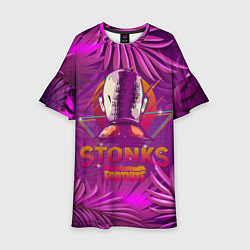 Платье клеш для девочки Fortnite Neon Stonks Meme, цвет: 3D-принт