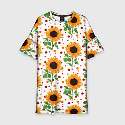 Платье клеш для девочки Оранжевые летние подсолнухи, цвет: 3D-принт