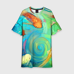 Детское платье Золотые рыбы в море абстракции