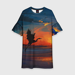 Платье клеш для девочки Прибрежный закат, цвет: 3D-принт