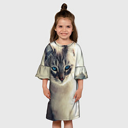 Платье клеш для девочки Кот с Голубыми глазами, цвет: 3D-принт — фото 2