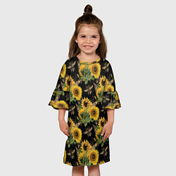 Платье клеш для девочки Fashion Sunflowers and bees, цвет: 3D-принт — фото 2