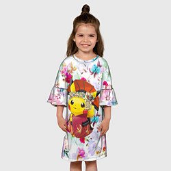 Платье клеш для девочки Пикачу - Гейша, цвет: 3D-принт — фото 2