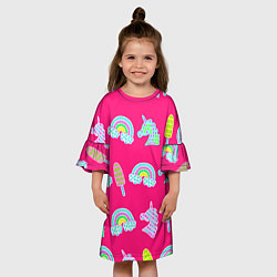 Платье клеш для девочки Pop it радуга и единорог, цвет: 3D-принт — фото 2