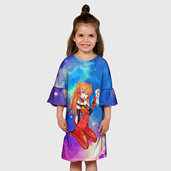Платье клеш для девочки Аска на фоне космоса, цвет: 3D-принт — фото 2