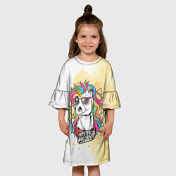 Платье клеш для девочки Hipster unicorn, цвет: 3D-принт — фото 2