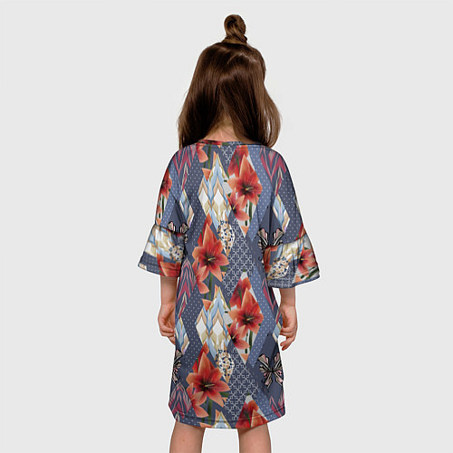 Детское платье Оранжево-серый пэчворк / 3D-принт – фото 4