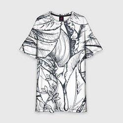 Платье клеш для девочки Тропические листья, цвет: 3D-принт