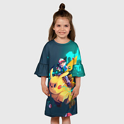 Платье клеш для девочки Эш с Пикачу, цвет: 3D-принт — фото 2