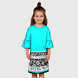 Платье клеш для девочки Цветочный бирюзовый узор, цвет: 3D-принт — фото 2