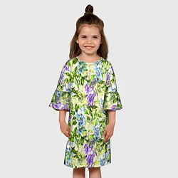 Платье клеш для девочки Глициния на бежевом фоне, цвет: 3D-принт — фото 2
