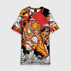 Платье клеш для девочки Самурайский тигр, цвет: 3D-принт