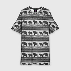 Платье клеш для девочки Черно-белый узор слоны, цвет: 3D-принт