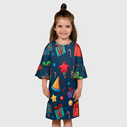 Платье клеш для девочки Новогодний Паттерн!, цвет: 3D-принт — фото 2