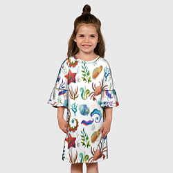Платье клеш для девочки Морской паттерн с крабами и водорослями, цвет: 3D-принт — фото 2