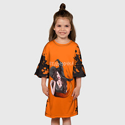 Платье клеш для девочки Ведьмочка на хеллоуин, цвет: 3D-принт — фото 2