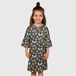 Платье клеш для девочки Игрушки Ёлочные, цвет: 3D-принт — фото 2