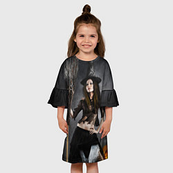 Платье клеш для девочки Милая ведьма с метлой, цвет: 3D-принт — фото 2